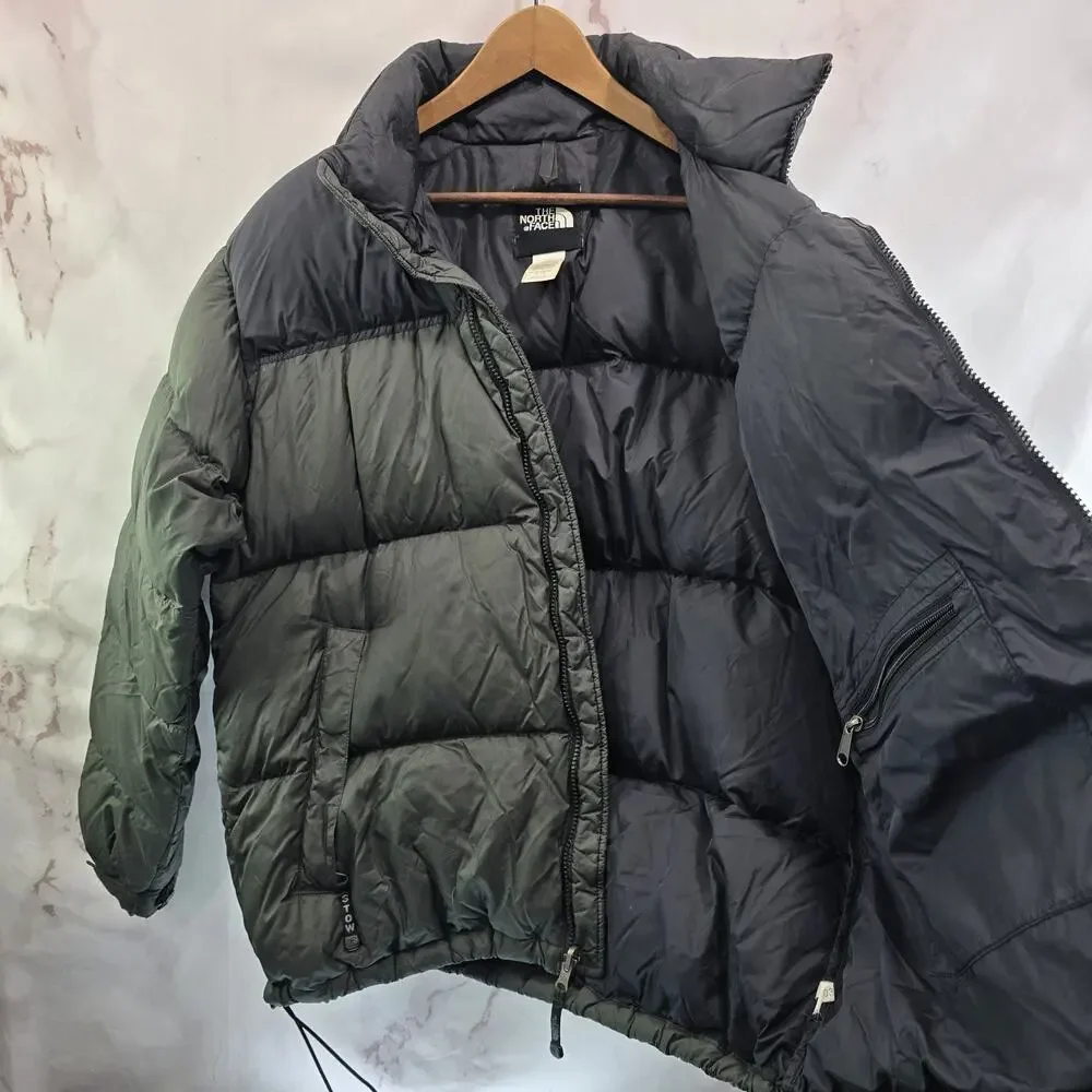 The North Face Jacket Mens 2XL Black Green Goose Down 700 FP Vtg Y2K Coat Nuptse